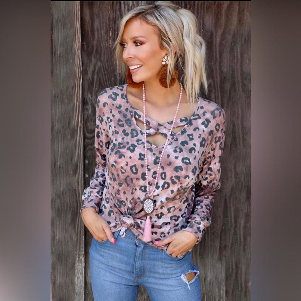 Leopard Crisscross Long Sleeve Top - Picture 3 of 4